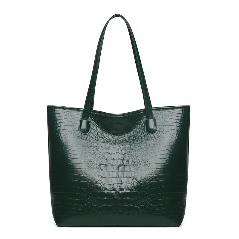 Trendy fashion tote bag 2026 new spring solid color crocodile pattern large capacity shoulder bag handbag women's bag