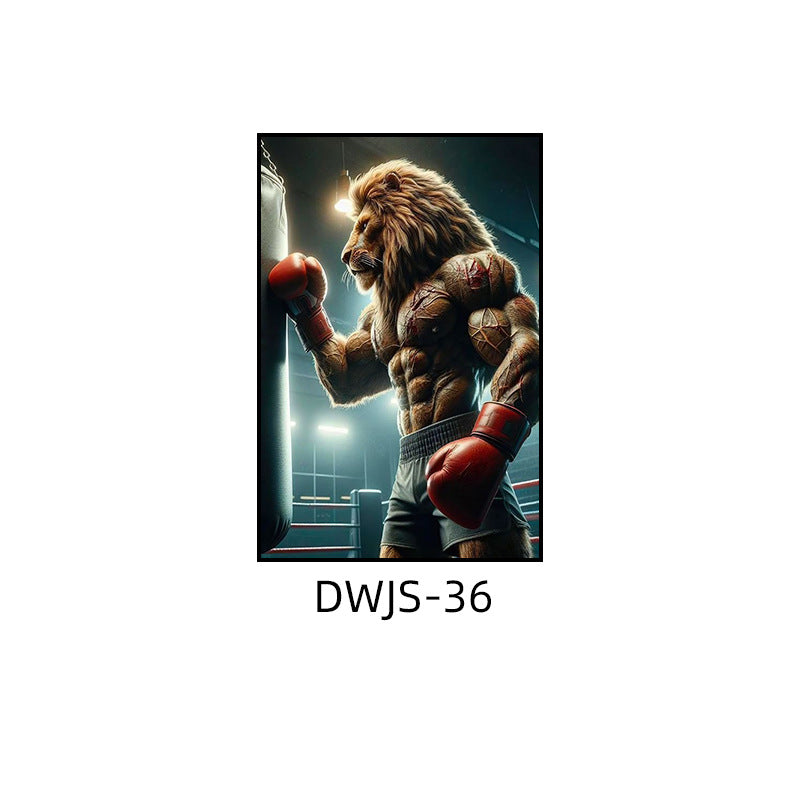 Gym decorative painting industrial style boxing hall hanging painting taekwondo martial arts hall fighting creative animal cartoon mural