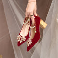 Wedding shoes for women with thick heels 2023fall and winternew arrival bride red non-tiring feet wedding dress xiuhe two-piece suit