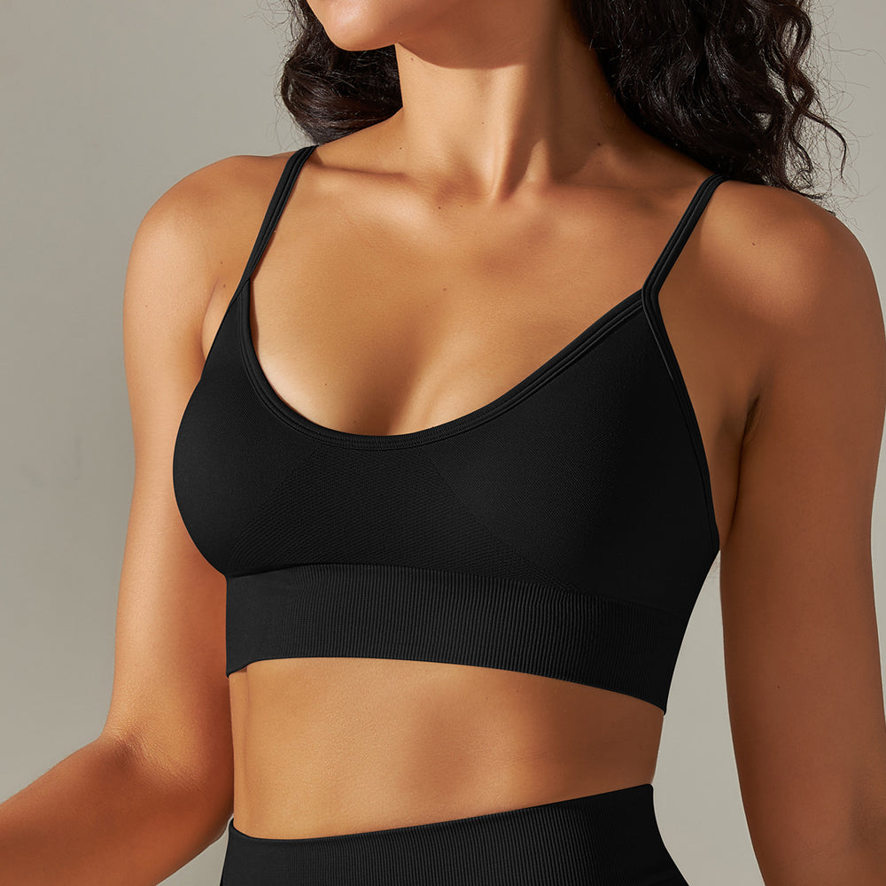 fashion seamless knittingpure color beauty back suspender sports intimates no steel ring running fitness yoga clothes tops