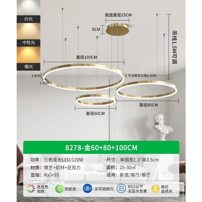 Circle of Light Living Room Chandelier French Postmodern Simple Light Luxury Dining Room Light Duplex Circle Hall Lighting 1