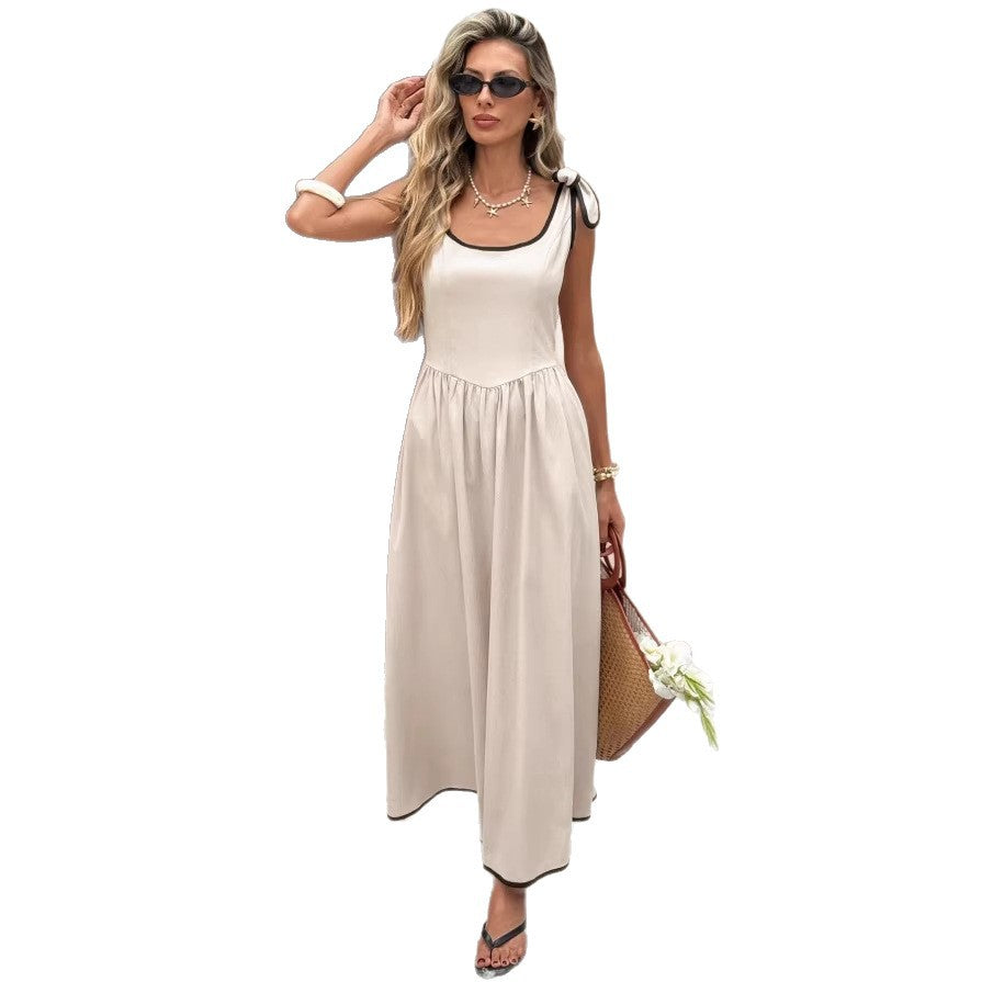 european and american cross-border new arrival: elegant solid color maxi dress