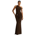 European and american cross-border women's clothing:  summer new arrival - elegant socialite style one-shoulder irregular metallic buckle dress