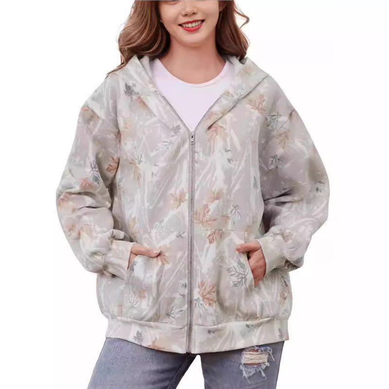 cross-border leaf print hoodie - unisex zip-up 3d printed jacket, casual & versatile, hot seller for international markets