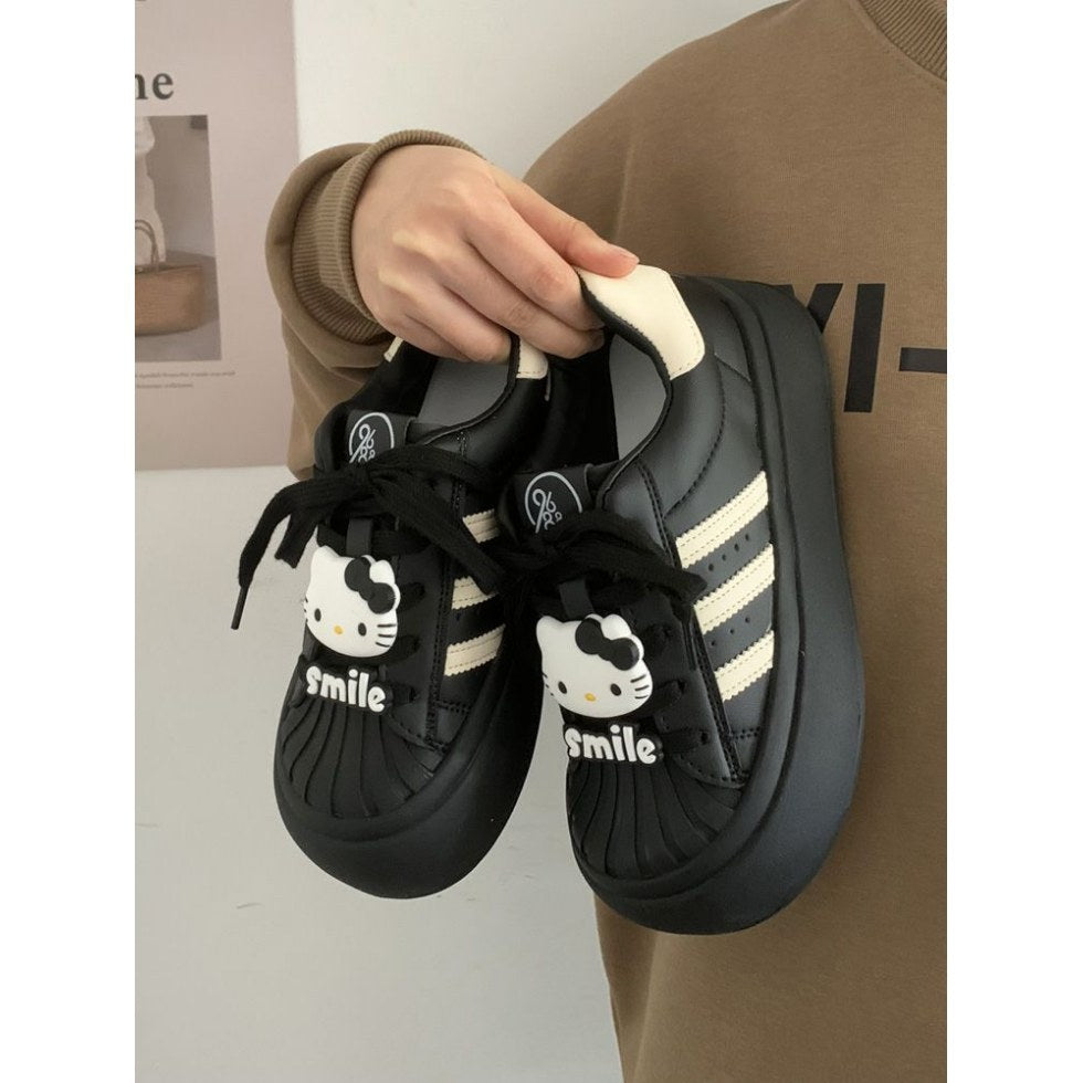 K-styleniche style shell toe ugly cute big toe bread shoes girl  autumn thick bottomeasiest for matchcasualkids sneakers