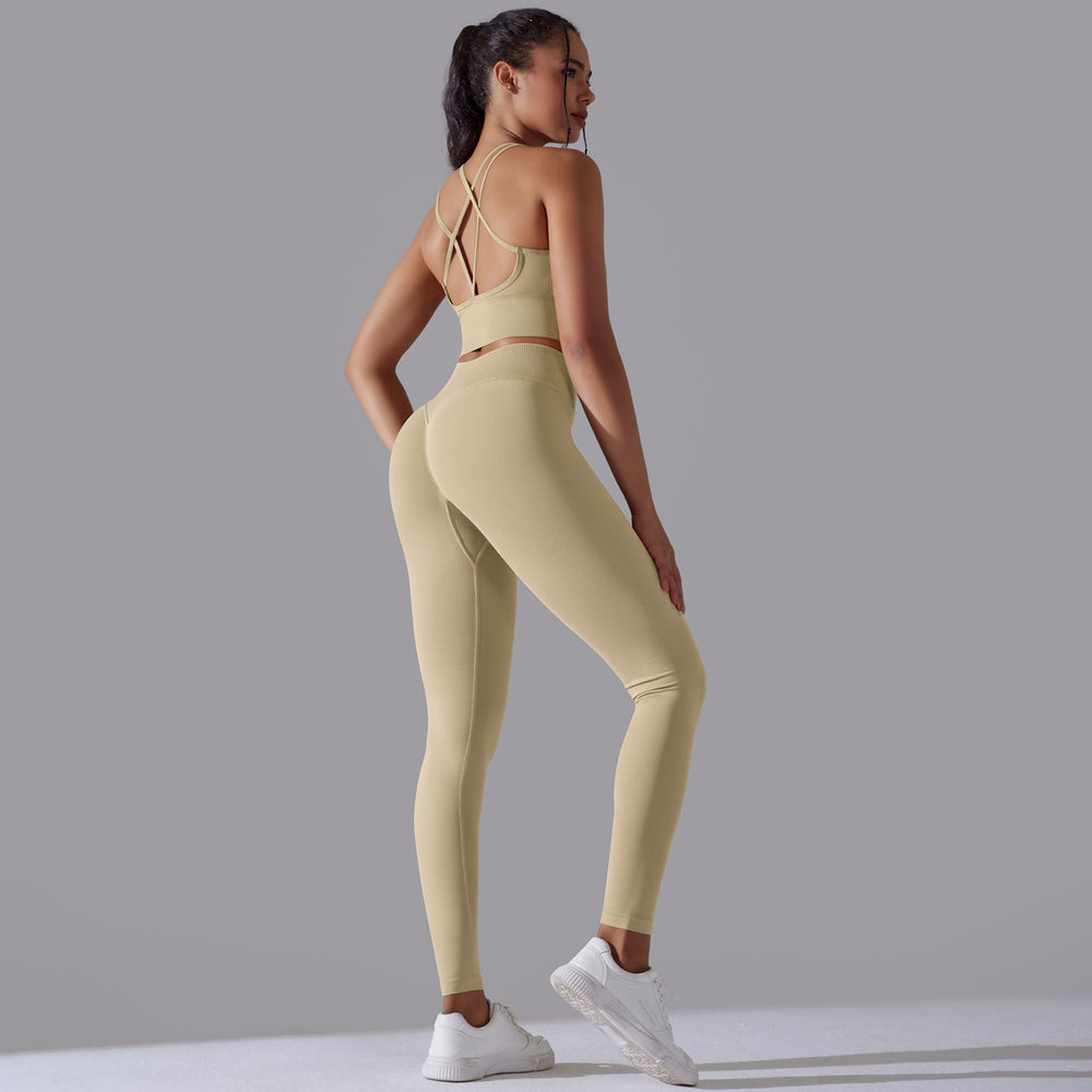 new high-waisted peach lift butt leggings set - activewear with racerback yoga top for running, training, and fitness