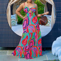 Q062 independent station new large size women's suspender sexy printed sleeveless backless cross-border long skirt fashion dress