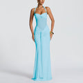 new women's elegant ruched ribbon maxi dress, foreign trade fashion halter neck sexy bodycon dress