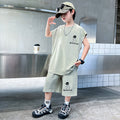 Boys' summer outfit set  new kids' summer tracksuit big kids' tank top stylish boy's lightweight two-piece set
