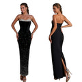 C7773 cross-border  new women's sexy bandeau dress with hotfix rhinestones, high-end light luxury socialite banquet evening gown