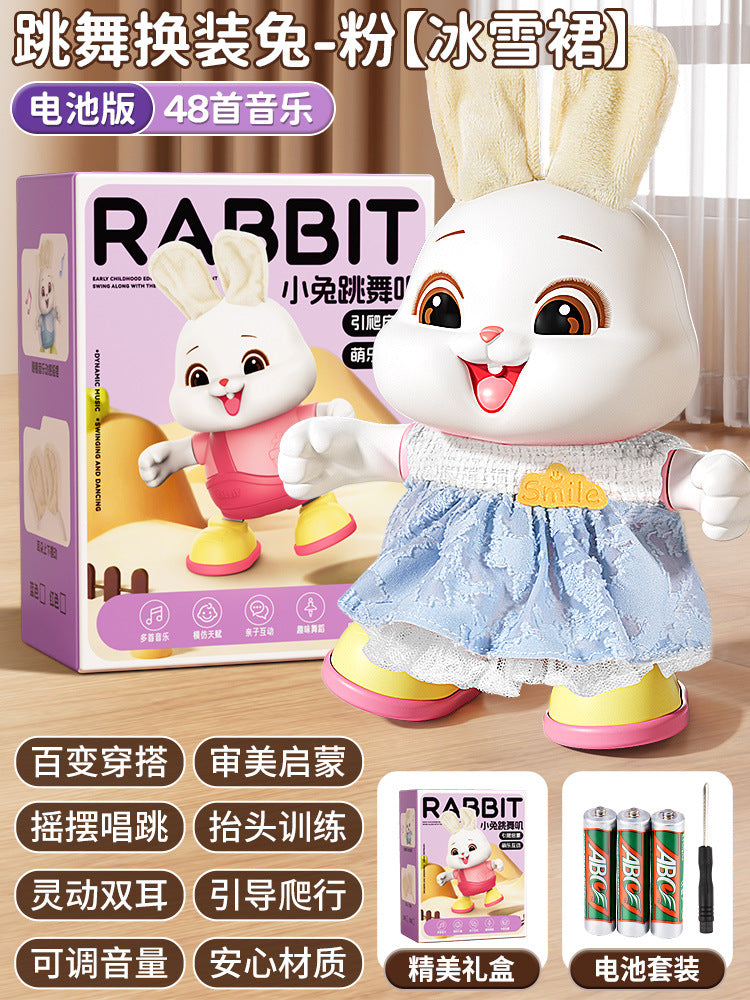 Electric dancing rabbit toy for infants and toddlers - crawling, head-up training, singing, newborn early education, and dress-up fun