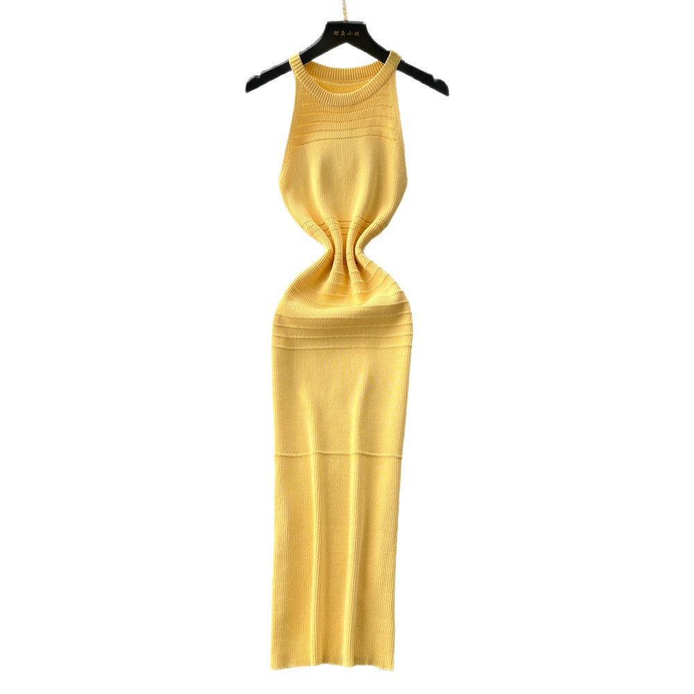 K-style sleeveless knittingelegantdress women's summer high waist silm show figure a-line skirt work clothingeasiest for match vest skirt