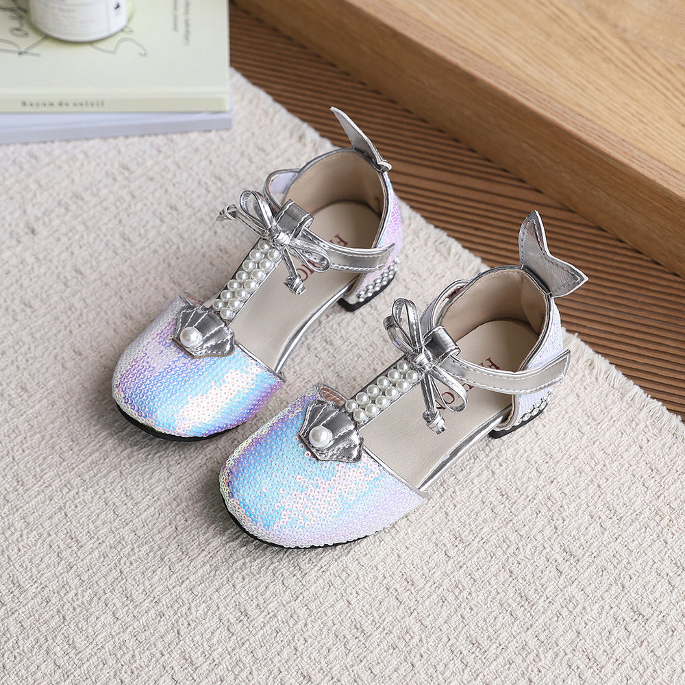 Girls' mermaid summer sandals - versatile soft sole, baby girl fashion runway bow princess sandals