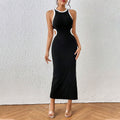 Fashion cross-border summer hot girl queen style round neck back cut outdress hip-covering slimming look slit sleeveless long skirt