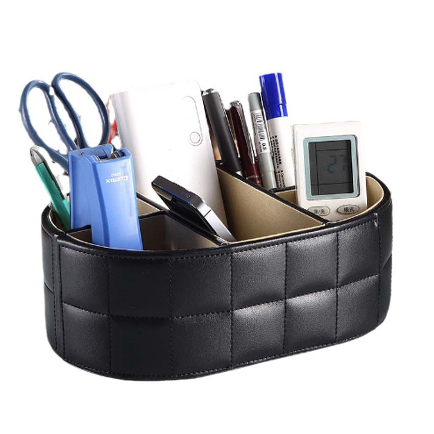 European desktop office oval leather five-grid storage box remote control cosmetic storage box drug jewelry box