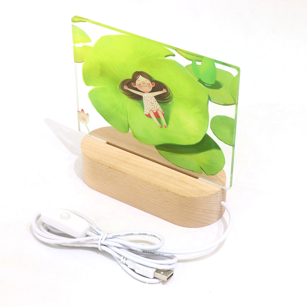 USB plug-in wooden ambient light desktop photo ornament UV printing acrylic night light warm light with sleeping bedside lamp
