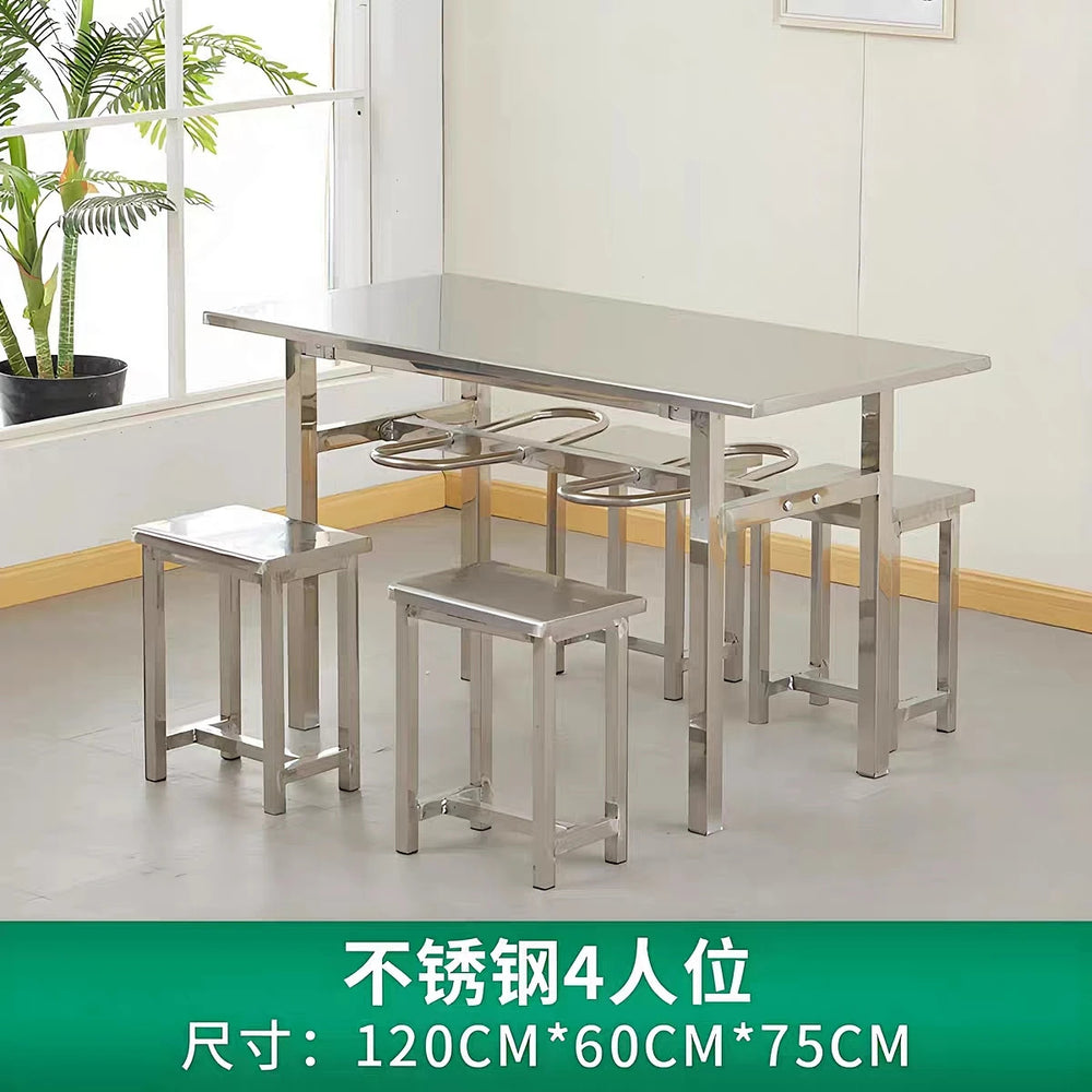Stainless steel cafeteria table and chair 4-person 6-person hanging stool rectangular table school factory employee dining table separates combination