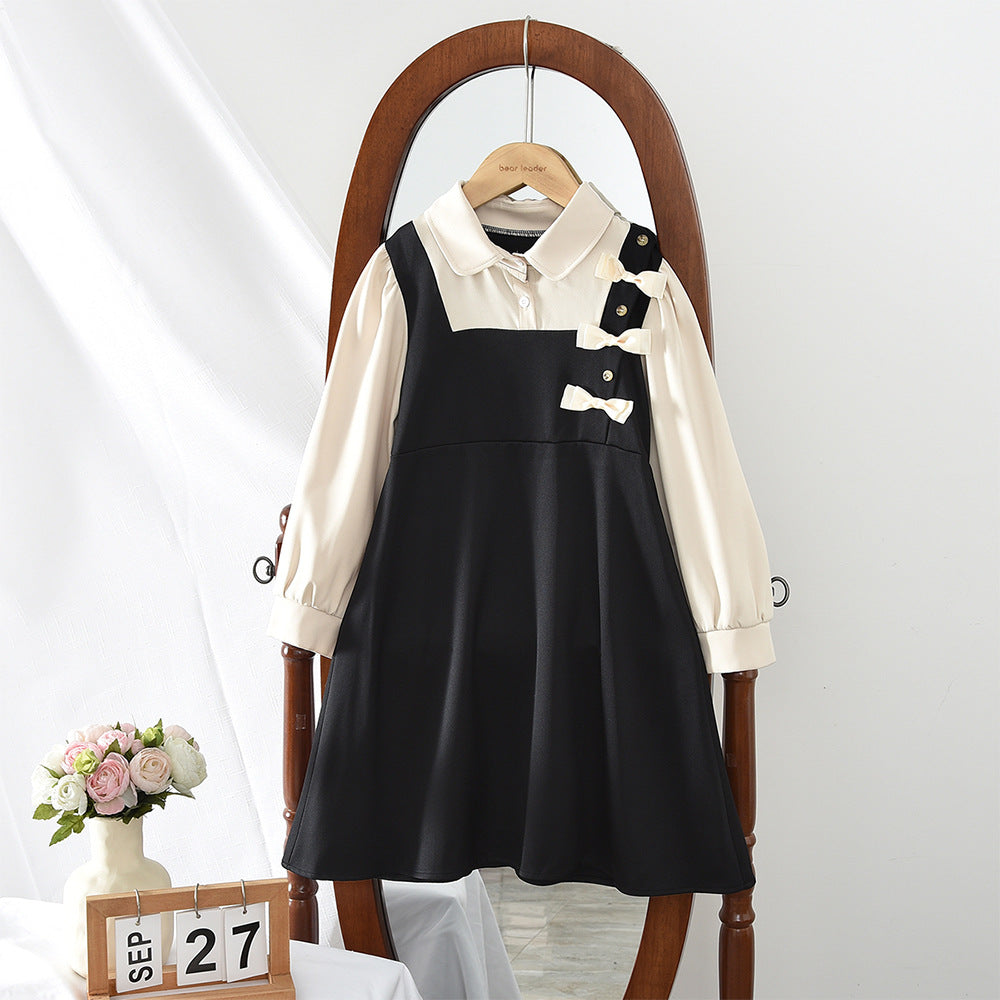 Girls' dress - new autumn collection, trendy & popular, mid-to-large size, two-piece look, midi dress, school style for girls