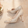 Champagne pointed toe high heels women's wedding shoes xiuhe wedding dress two-wear bridesmaid shoes rhinestone bows waterproof platform pueraria lobata