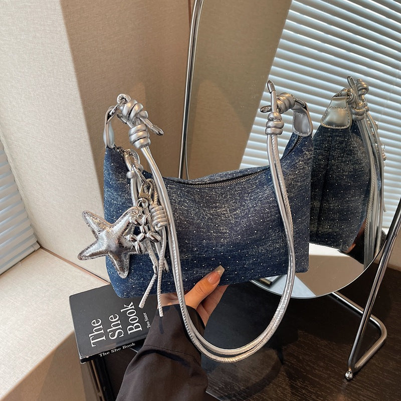 Foreign trade denim bag women's large capacity 2025 new summer versatile leisure niche single shoulder messenger bag dumpling bag