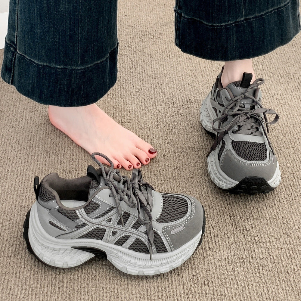 Chunky platform sneakers for women - 2026 spring new arrival: breathable mesh, lightweight, height-boosting, casual athletic running shoes for petite women