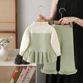 Girls' sweater round neck  new knitted two-piece set sweet and cute little girl pants outfit