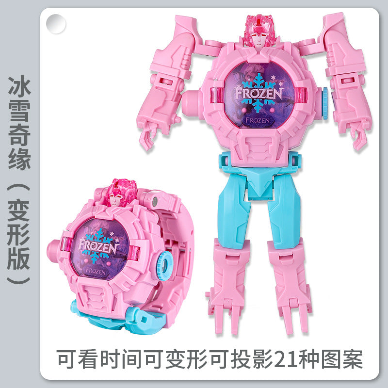 Kids' electronic watch projector transforming toy watch - creative gift for elementary school students - robot educational luminous watch