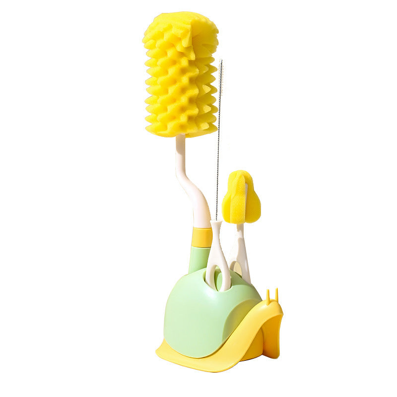 Baby bottle brush cleaning set - includes bottle brush, rack, long-handled rinser, sponge brush, and nipple cleaner - perfect for newborns