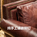 Second-hand style european and american style genuine leather sofa living room retro oil wax first layer cowhide straight row down living room rivet sofa