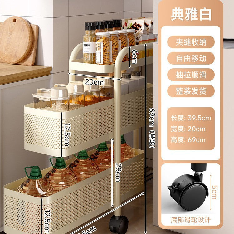 Narrow gap storage shelf stainless steel cart kitchen refrigerator narrow space organizer mobile bathroom storage cabinet