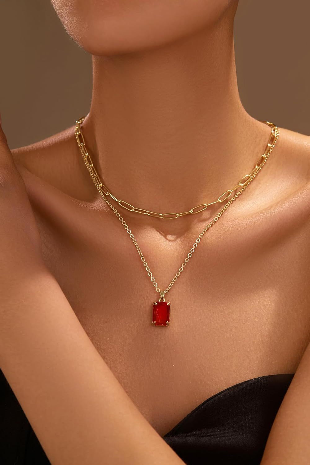 Amazon gold layered pendant gold plated crystal choker paperclip rhinestone necklace women's party prom jewelry