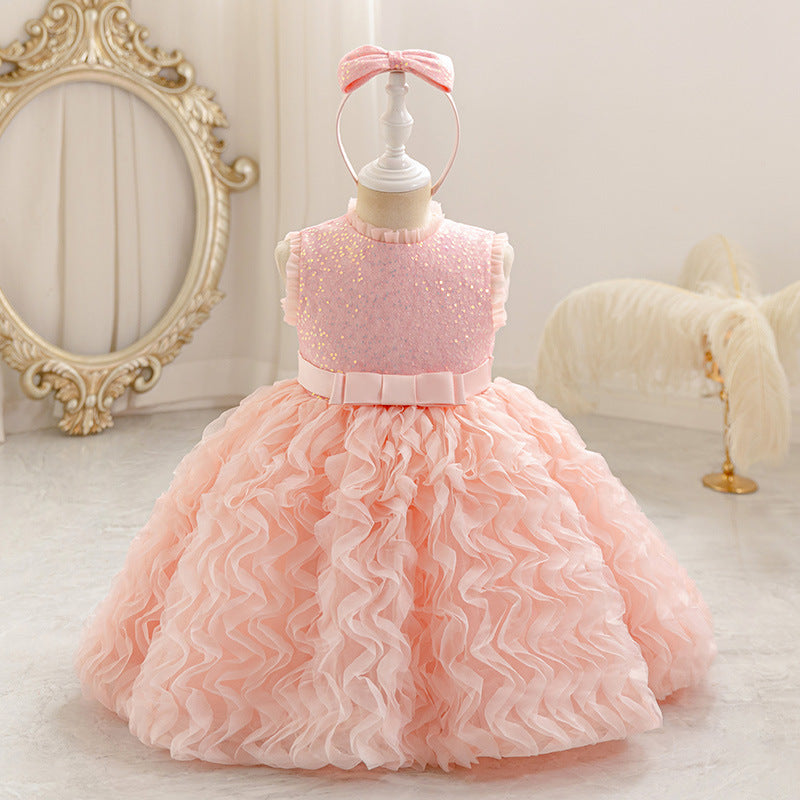 Baby girl's short evening dress, first birthday chic cake dress,  foreign trade round neck vest, european and american style