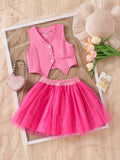 hot-selling  export fashion two-piece set: sweet & cool vest with starry tulle princess dress