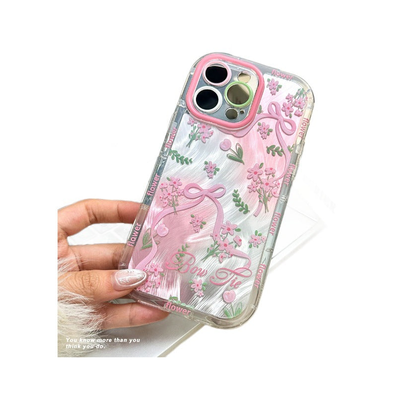 New arrival is suitable for apple 16promax flower feather yarn mobile phone case iphone15 bow all-inclusive protective cover for women