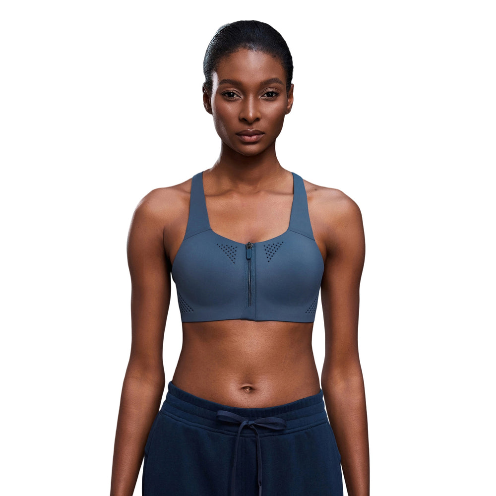 Front zip high-impact sports bra for women, one-piece cup, shockproof, push-up yoga bra with adjustable straps d25115