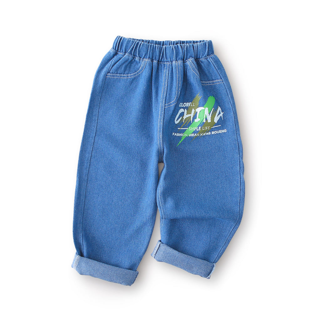 Jeans spring & fall styles for toddlers and young children,  new collection, boys' and girls' printed loose-fit casual straight-leg pants