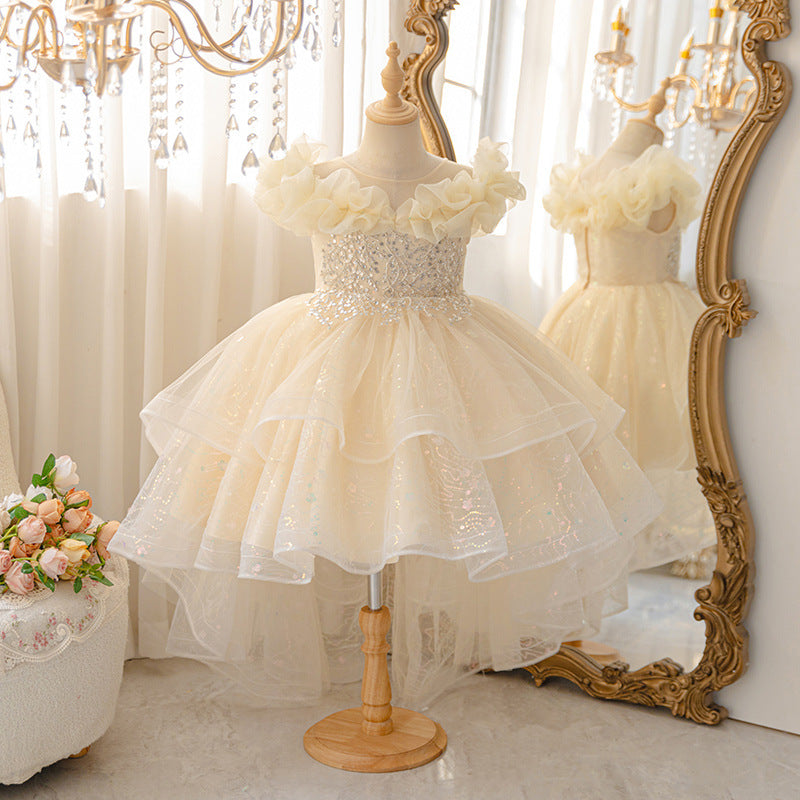 hot-selling girl's dress with train, princess dress, host, piano performance, birthday, classy, children's day performance clothing