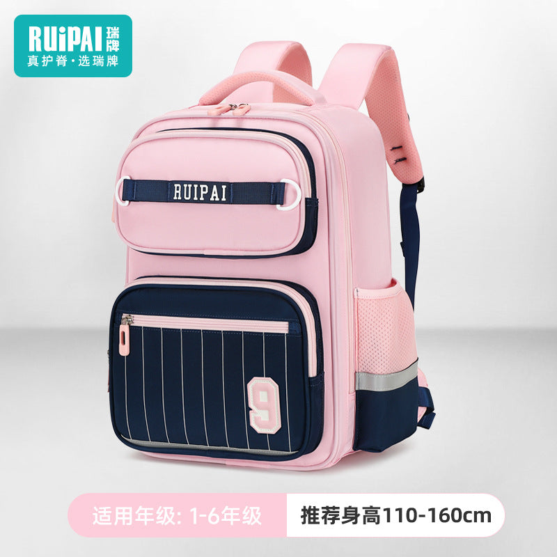 Rui brand primary school schoolbag for girls in grades 1, 2 and 3, large-capacity load reduction children's schoolbag spine protection ultra-light backpack