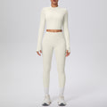 Ready-to-ship cross-border solid color double-sided brushed naked feel cropped jacket set - tight-fitting running, fitness, and yoga two-piece outfit