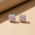 8414 pink clover steel color stud earrings