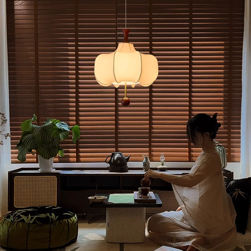 Vintage medieval fabric chandelier restaurant light wabi-sabi wind new Chinese zen bedroom light study light Zhongshan lamp