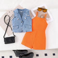 new arrivalsummergirl lapel denim vest matchingpure color suspender one-piece shortstwo-piece setsuit