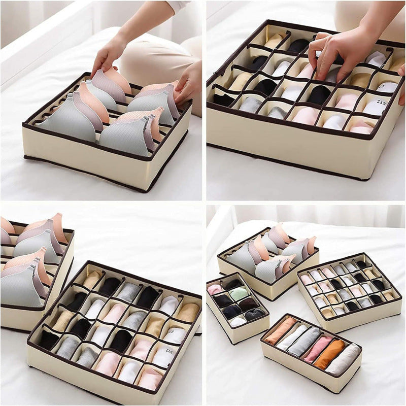 Foldable underwear storage box, wardrobe storage, underwear, underwear finishing box, household grid storage, storage four-piece set