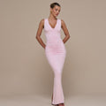 Amazon  summer new arrival: elegant sleeveless v-neck sexy bodycon ruched back slit dress for women