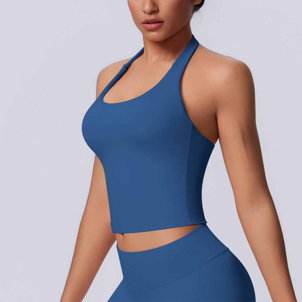 new arrival square collar halter beautiful strap chest pad high elastic long vest running fitness yoga sports seamless vest