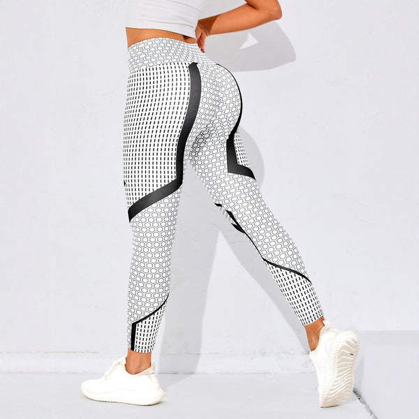European and American yoga pants fashion honeycomb printed plaid casual pants high waist yoga trousers high elastic yoga fitness clothes