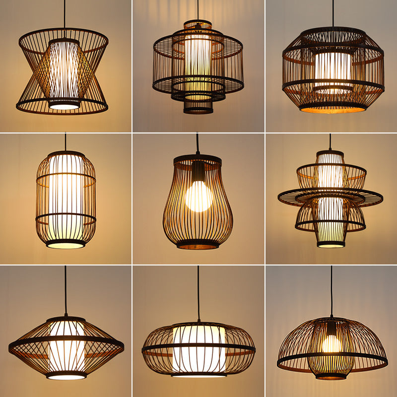 Bamboo woven bamboo art chandelier creative antique Japanese personality retro Zen tea house hotel restaurant box bed and breakfast chandelier