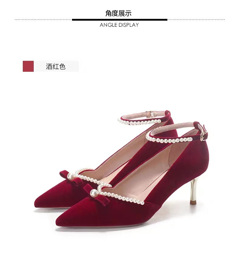 Wedding shoes for women xiuhe wedding dress two-wear 2023 new arrival chinoiserie red bridal high heels without tired feet straps