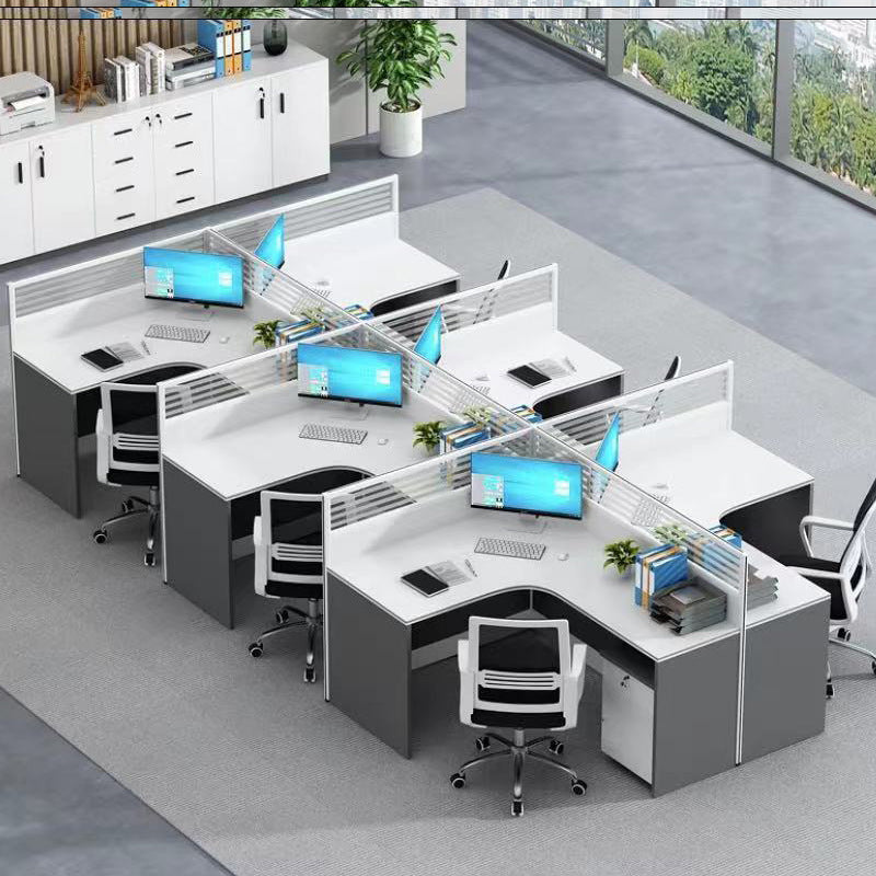 Customizable office desk and chair set - modern minimalist 3-seat office desk for accounting and finance offices