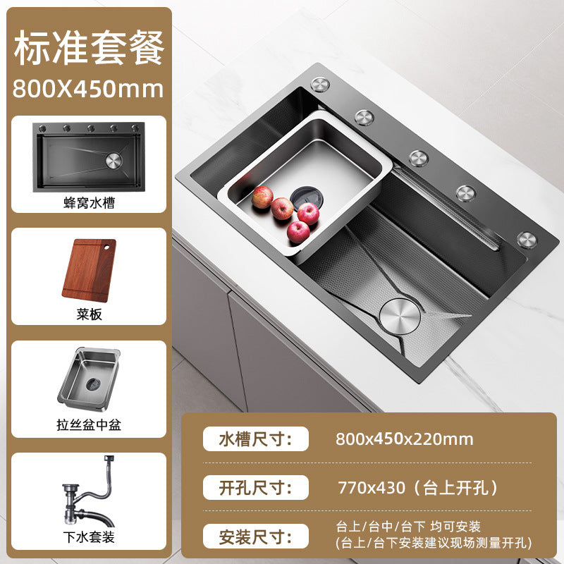 Thickened5mm honeycomb embossed kitchen sink large single slot 304 stainless steel sink dishwashing sink for home sink